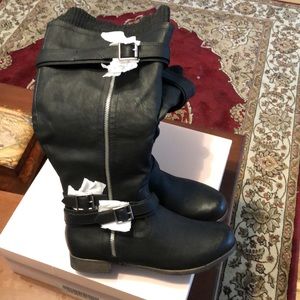 Black wide calf boots